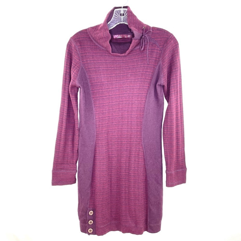 Prana Kelland Burgundy Red Mock Neck Long Sleeve Stripped Sweater Dress Sz S
